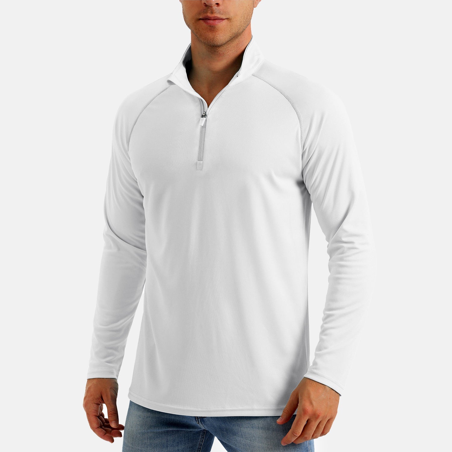 Men's UPF50+ quarter-zip sun shirt loose fit cooling breathable moisture-wicking long sleeve outdoor