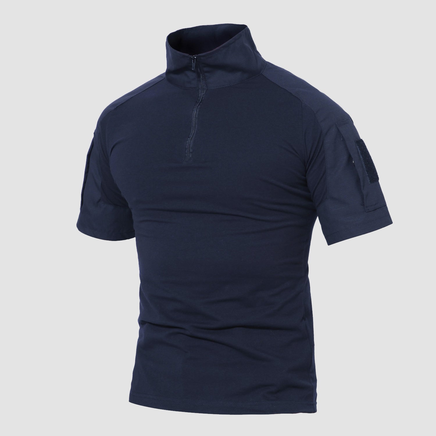Men's slim fit camo tactical quarter zip shirt with abrasion-resistant utility sleeves