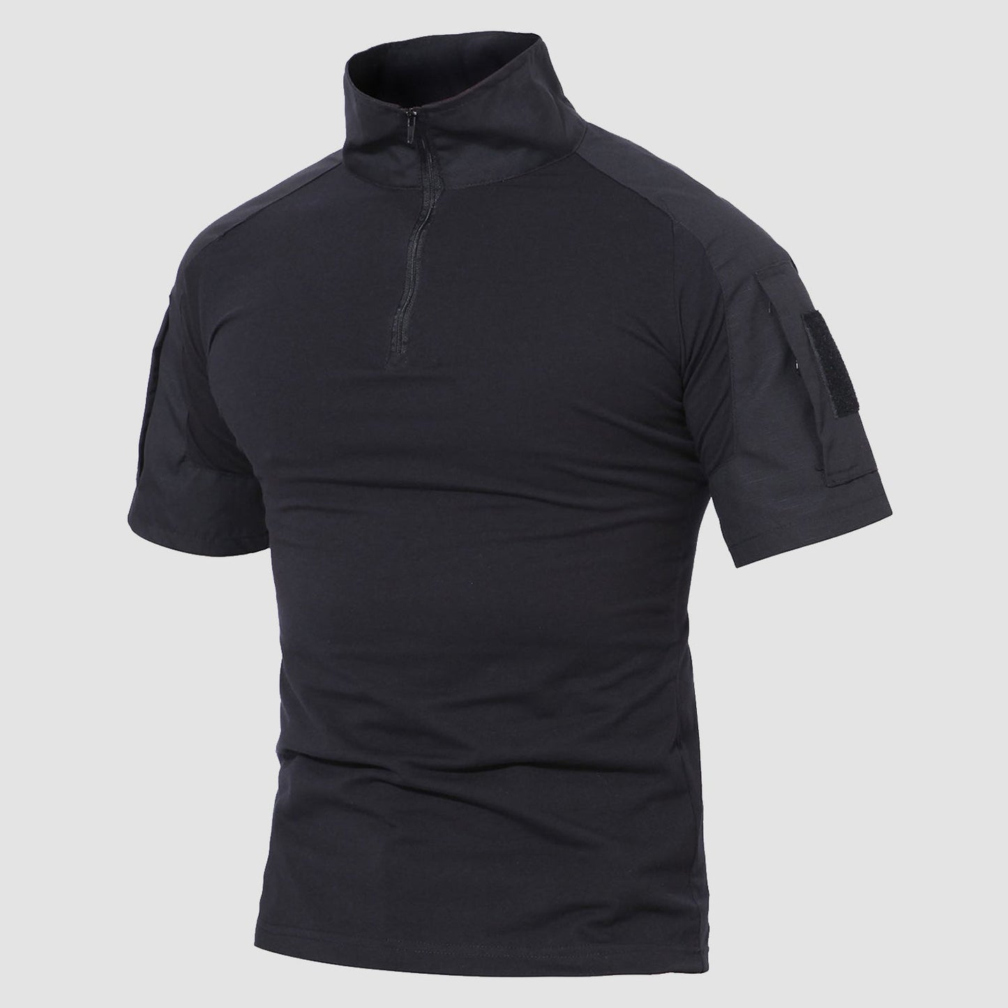 Men's slim fit camo tactical quarter zip shirt with abrasion-resistant utility sleeves