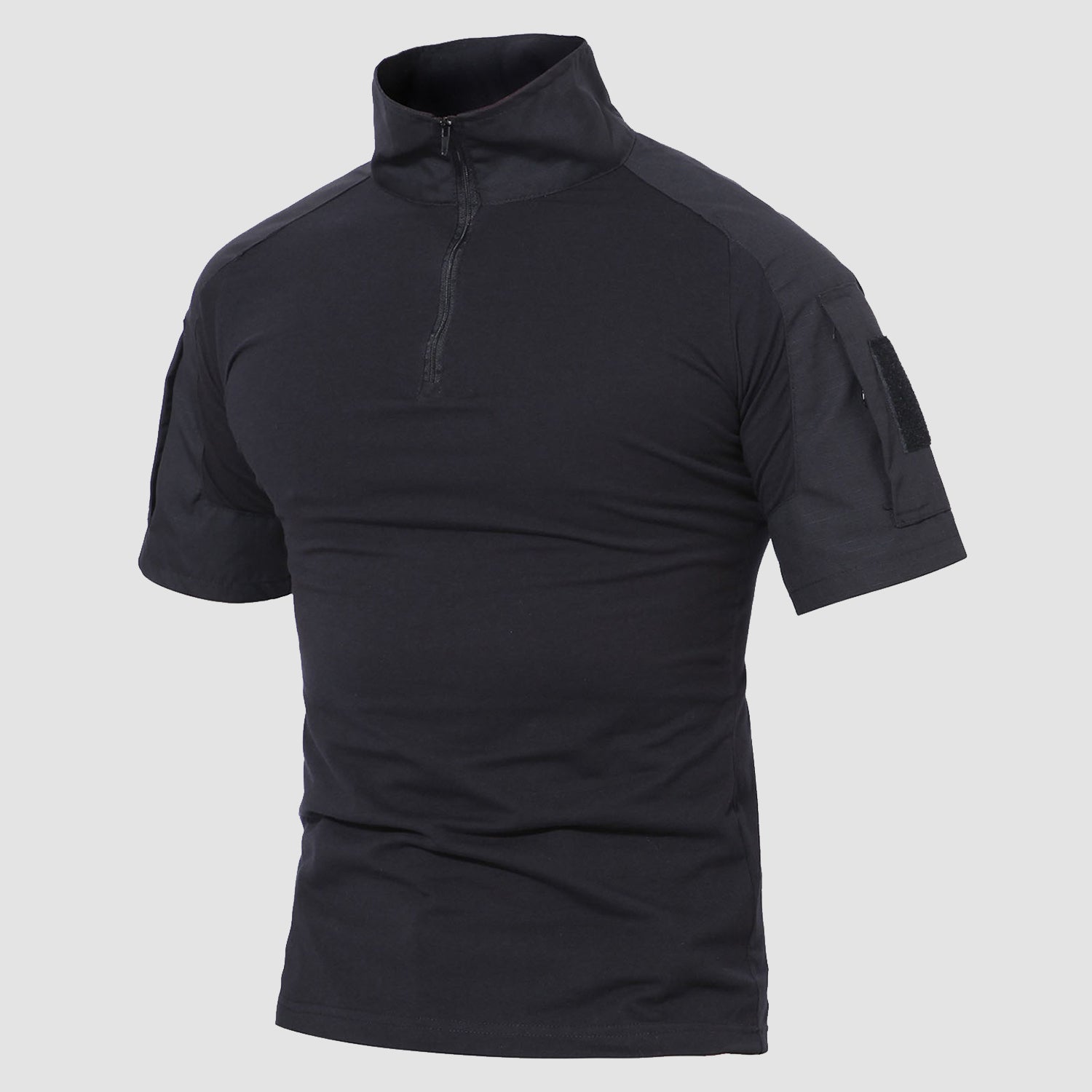 Men's slim fit camo tactical quarter zip shirt with abrasion-resistant utility sleeves