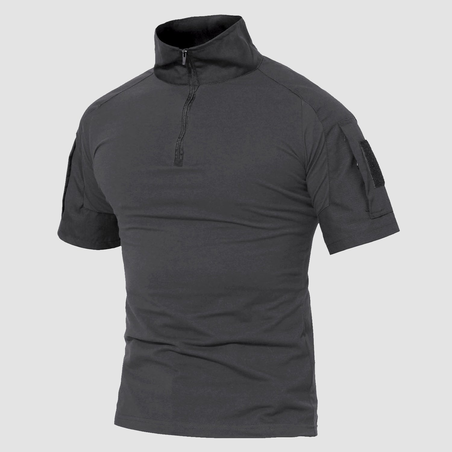 Men's slim fit camo tactical quarter zip shirt with abrasion-resistant utility sleeves