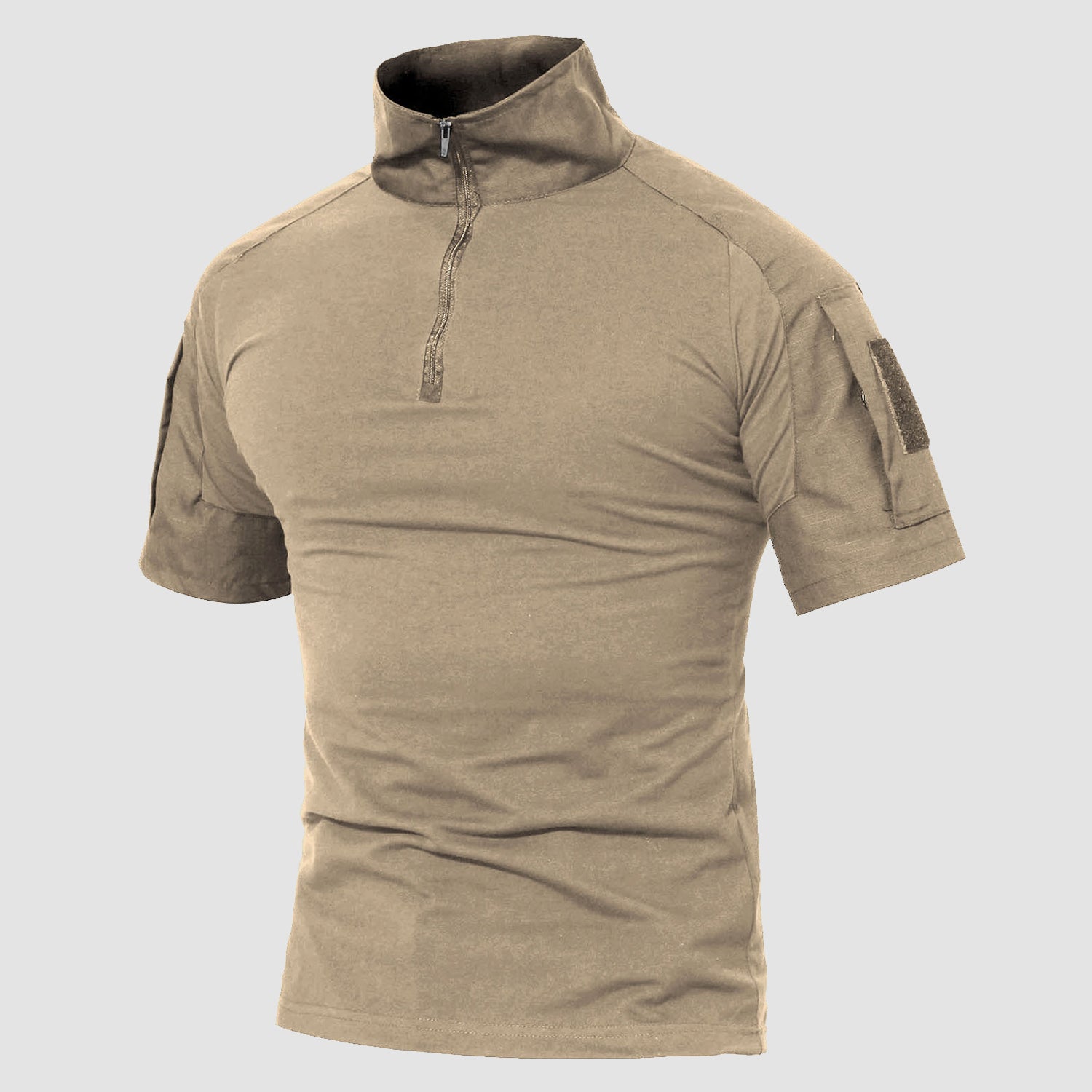 Men's slim fit camo tactical quarter-zip shirt with abrasion-resistant utility sleeves