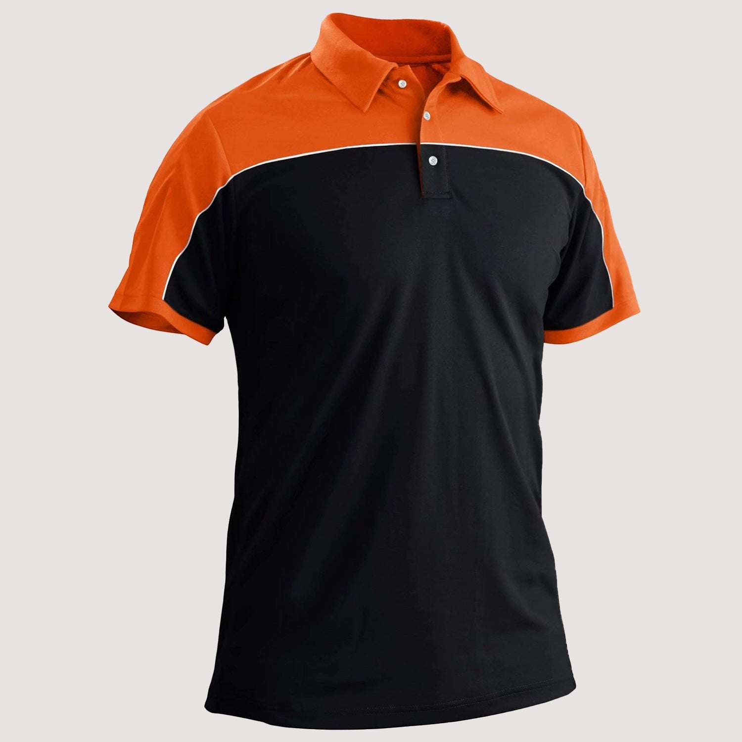 Men's golf polo shirt in contrasting color patchwork, lightweight quick-dry moisture-wicking fabric, slim fit