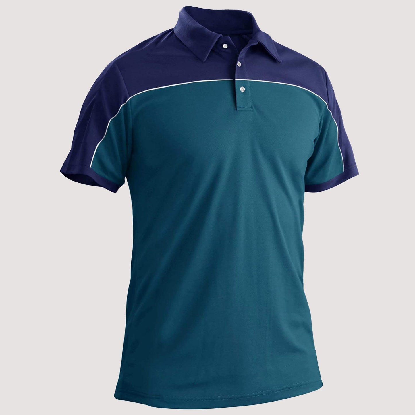 Men's golf polo shirt lightweight moisture-wicking polyester with colorblock patchwork design