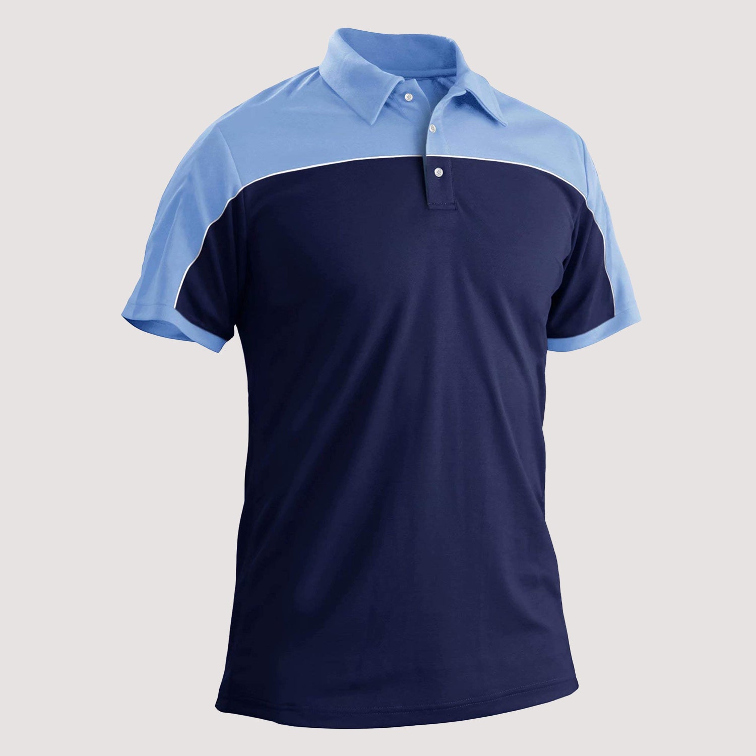 Men's golf polo shirt lightweight quick-dry fabric contrast color patchwork design slim fit breathable