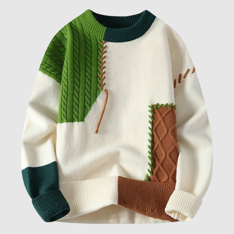 Alessandro Veneti patchwork knit sweater multicolor eclectic O-neck artisan winter statement piece