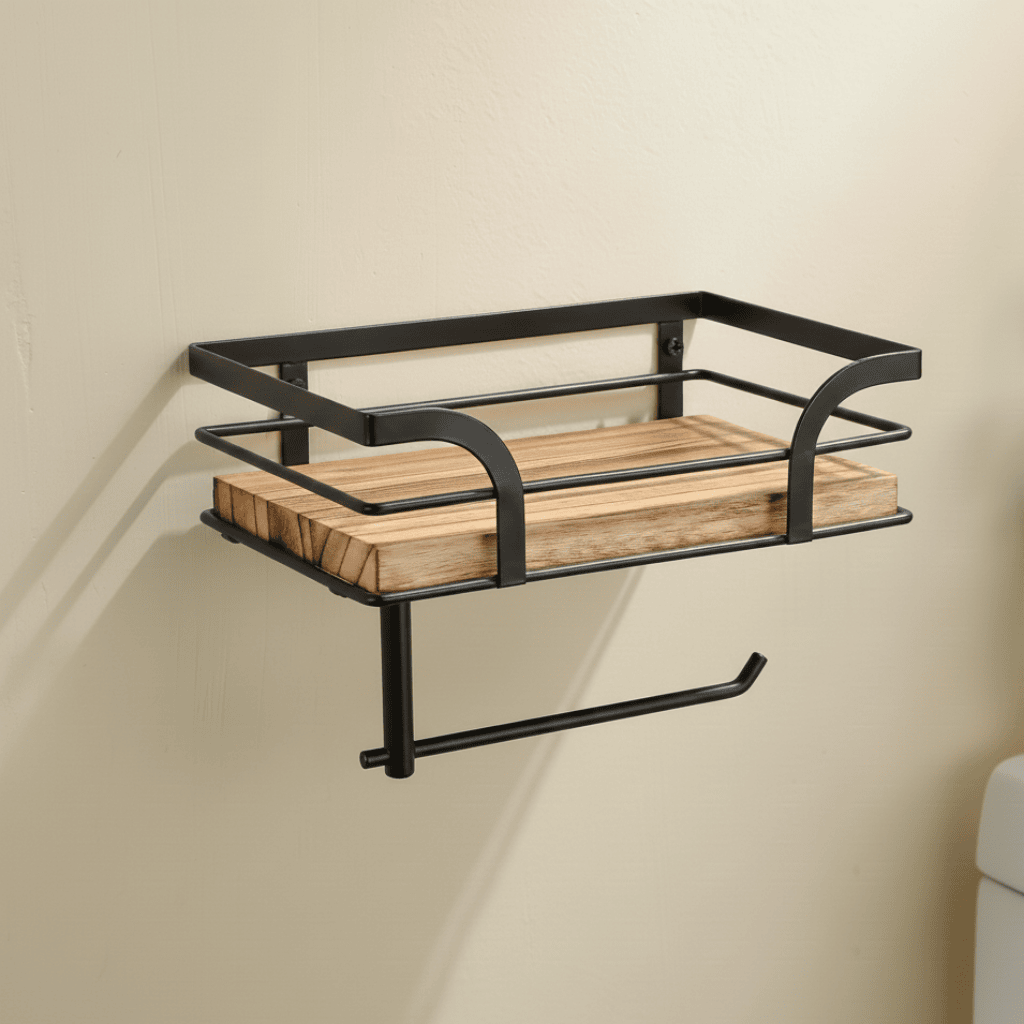 Industrial Wrought Iron and Wood Wall Rack - Urbann-Vibe