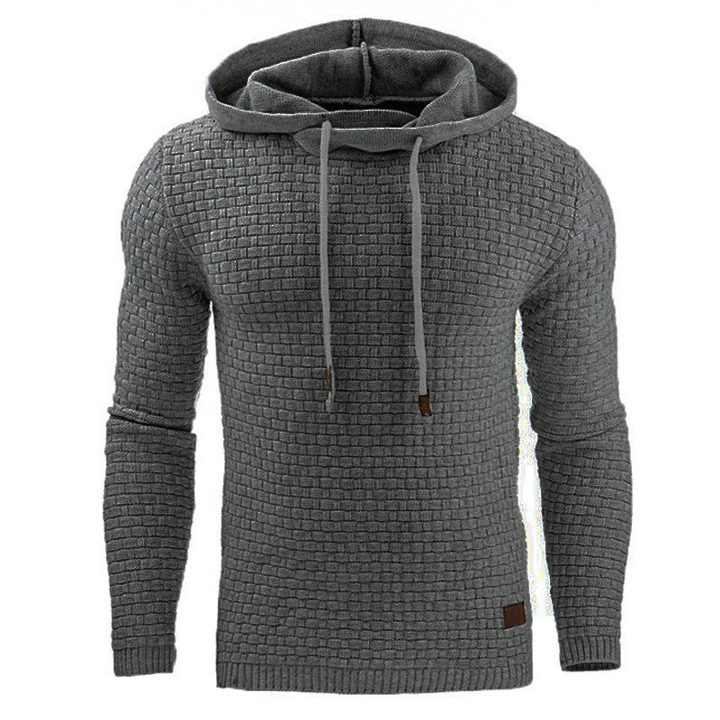 Men's slim-fit waffle knit hoodie sweatshirt with ribbed cuffs, casual everyday layering style