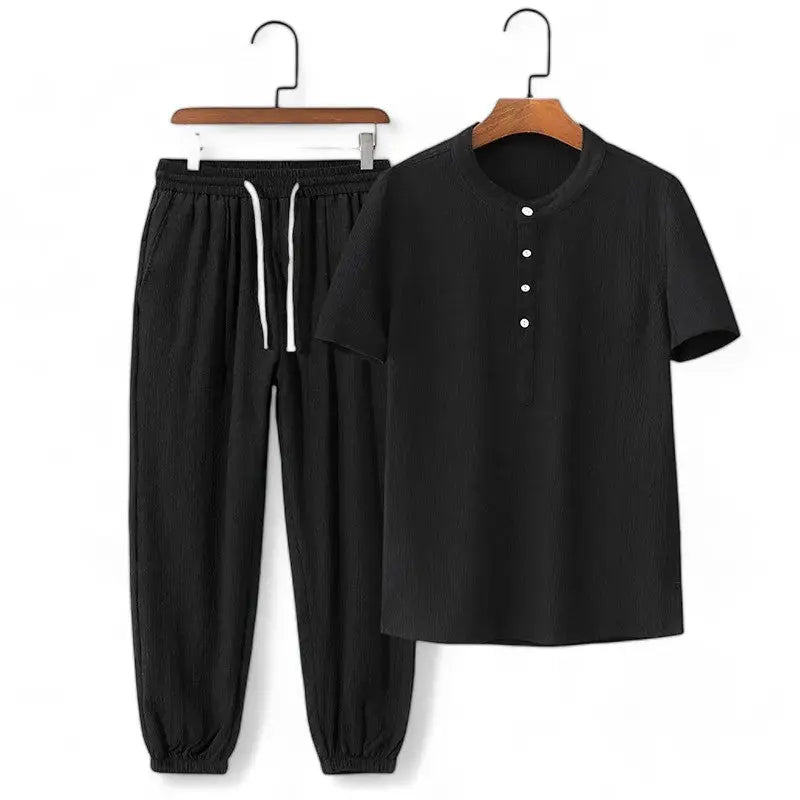 Women's casual two-piece sweat set with double stripe detail, drawstring waist, breathable comfort fit