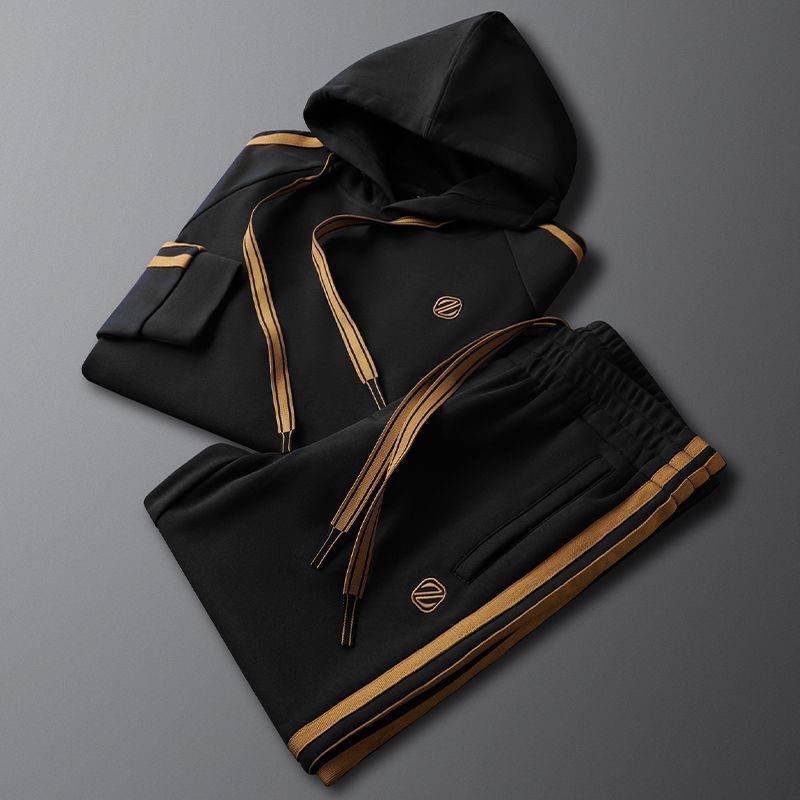 Men's relaxed fit striped fleece hoodie and joggers matching lounge set in coordinated stripe pattern