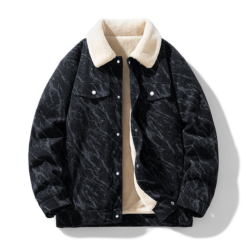 Men's geometric quilted trucker jacket regular fit with fleece-lined collar for cozy warmth