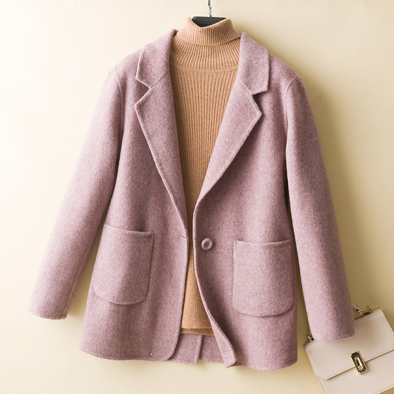 Women's relaxed fit wool blazer neutral tone sophisticated tailoring with natural drape office style