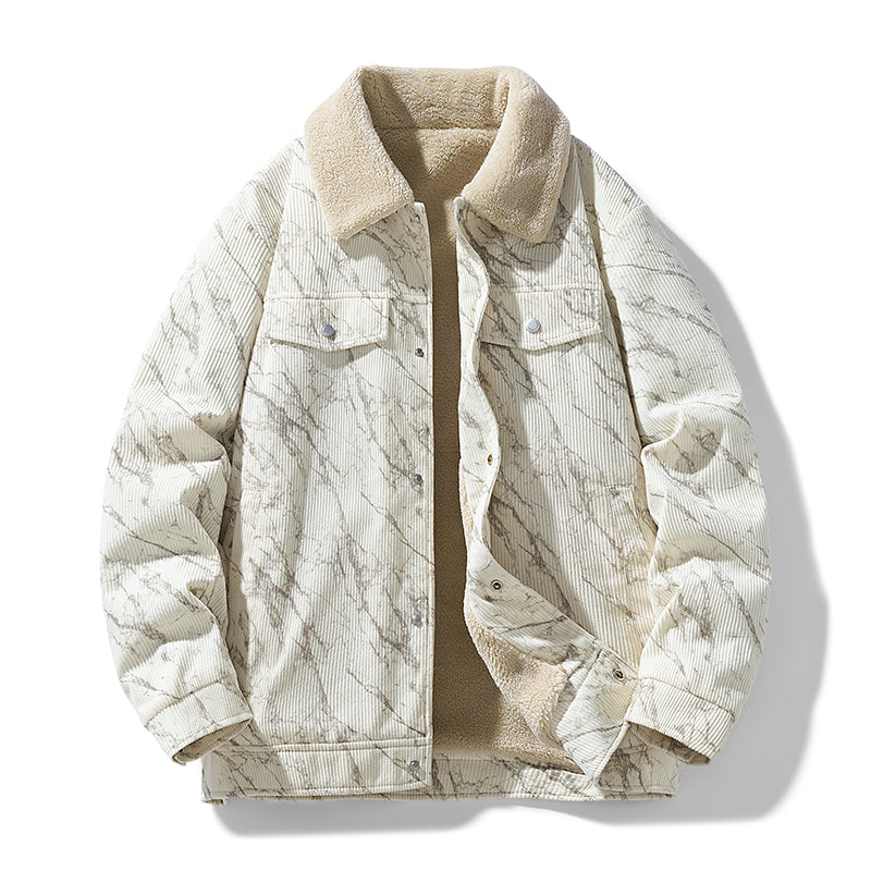 Men's geometric quilted trucker jacket regular fit with fleece-lined collar for cozy warmth