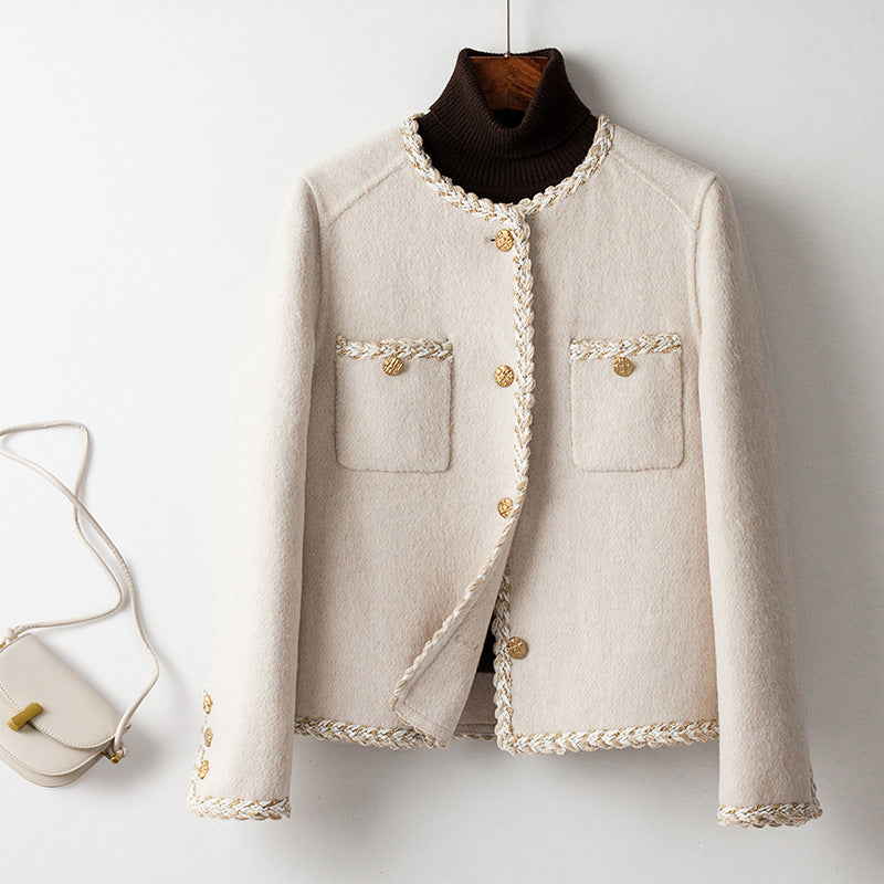 Women's relaxed fit wool cardigan jacket, cozy everyday layer with classic button front closure
