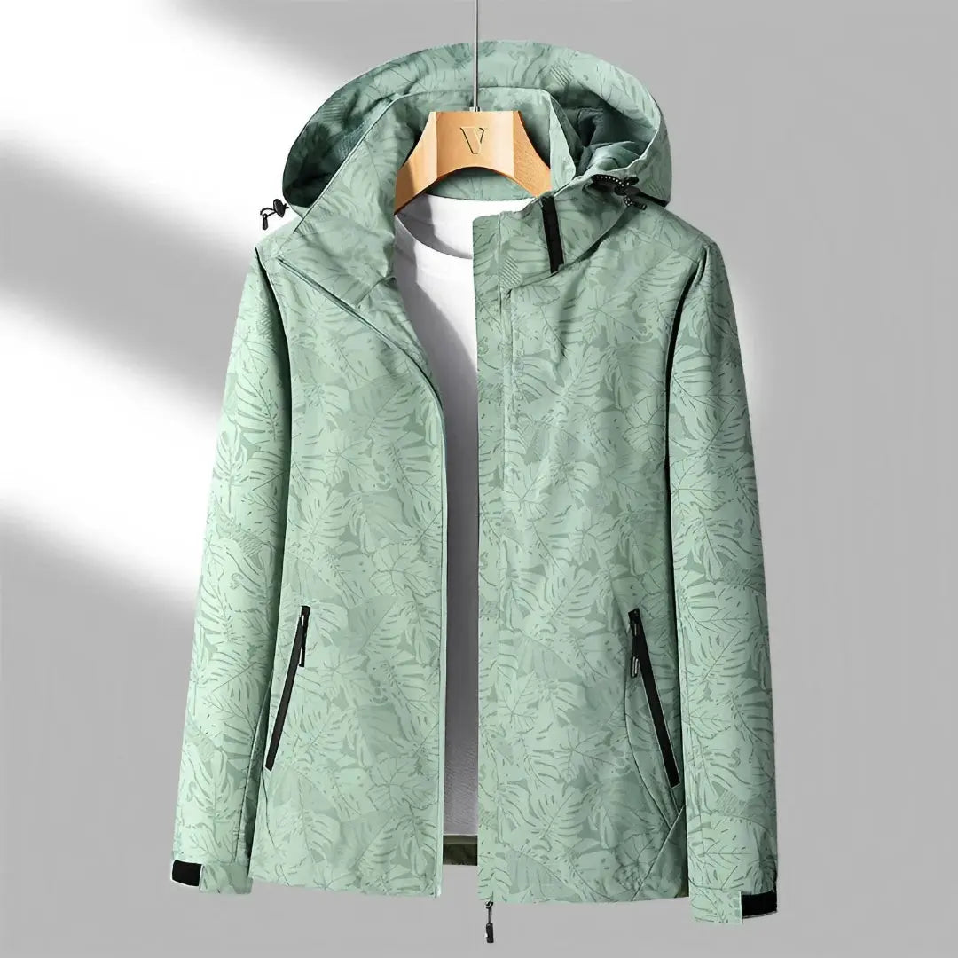 Women's lightweight waterproof jacket with adjustable hood, windproof polyester shell, secure zip pockets