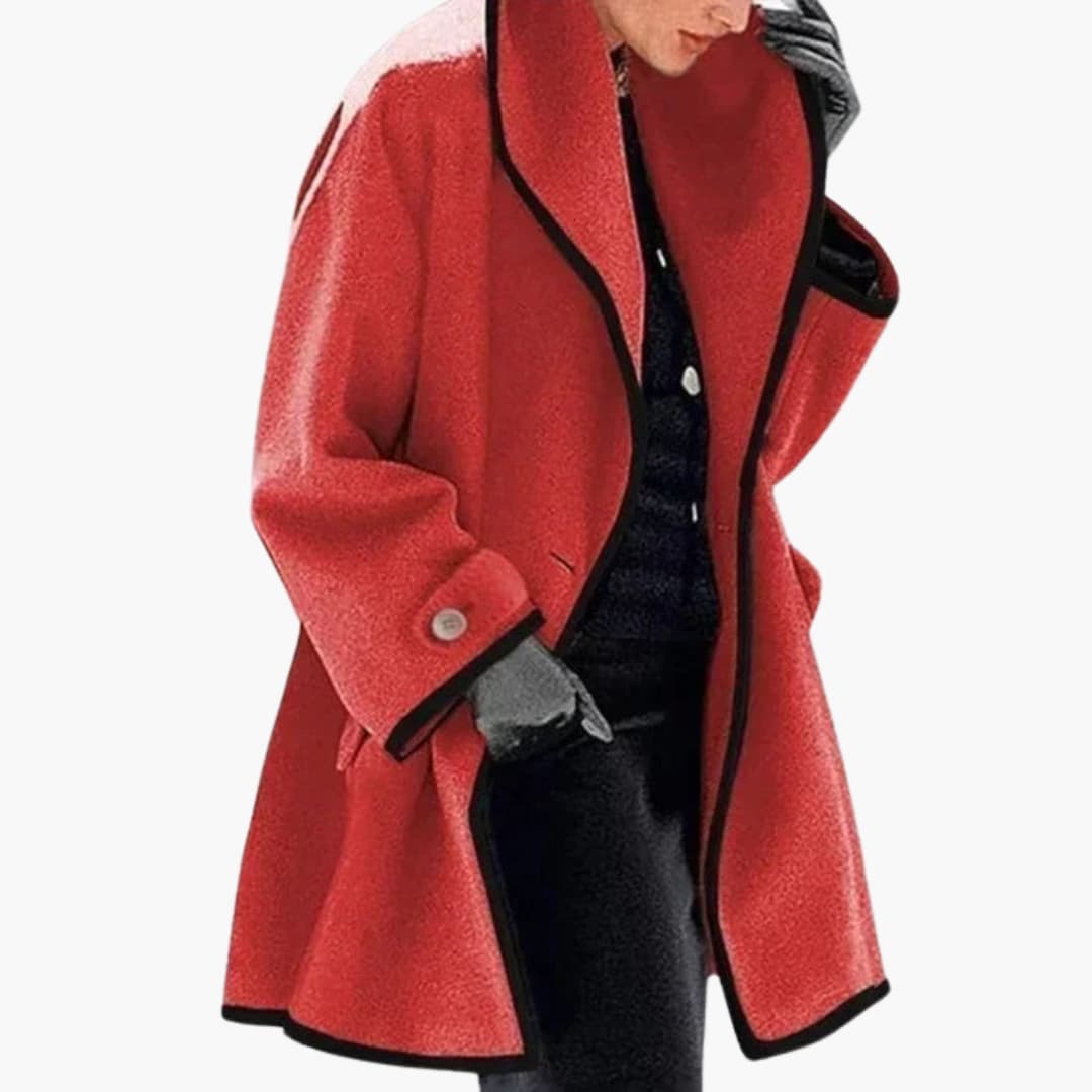 Women's longline hooded coat with button closure, front pockets, below-hip warm cozy outerwear