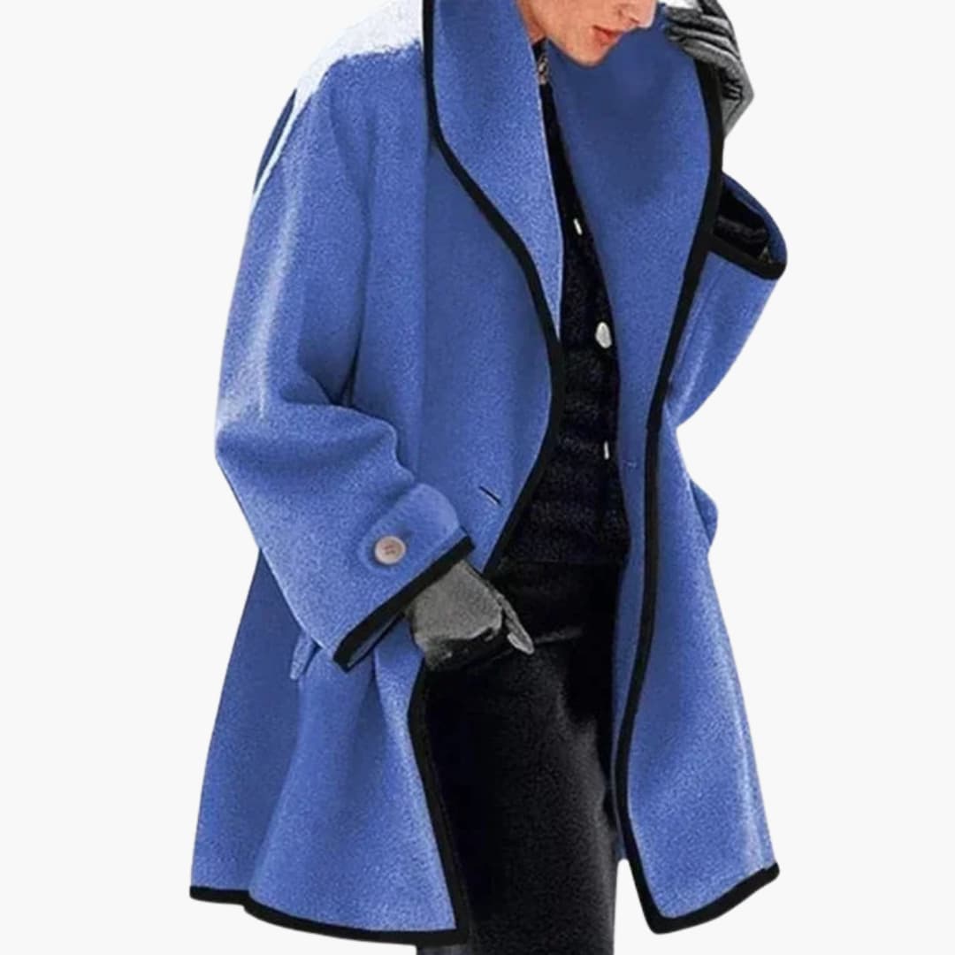 Women's longline hooded coat with button closure, front pockets, and below-hip cozy warm fit