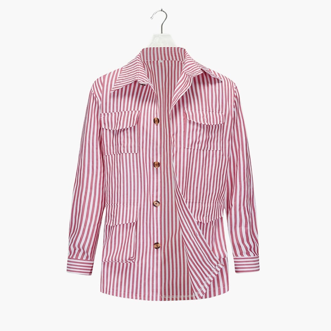 Striped men's coat classic collar button closure slim smart outerwear timeless elegant style