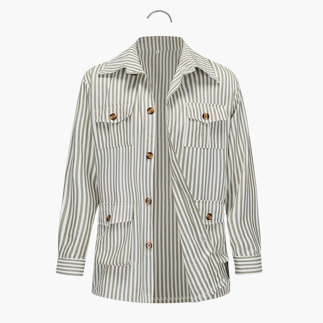 Striped men's coat classic collar full-button closure smart tailored outerwear timeless style
