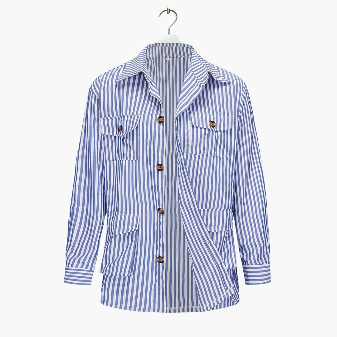 Striped men's coat classic collar button closure smart tailored outerwear timeless elegant style