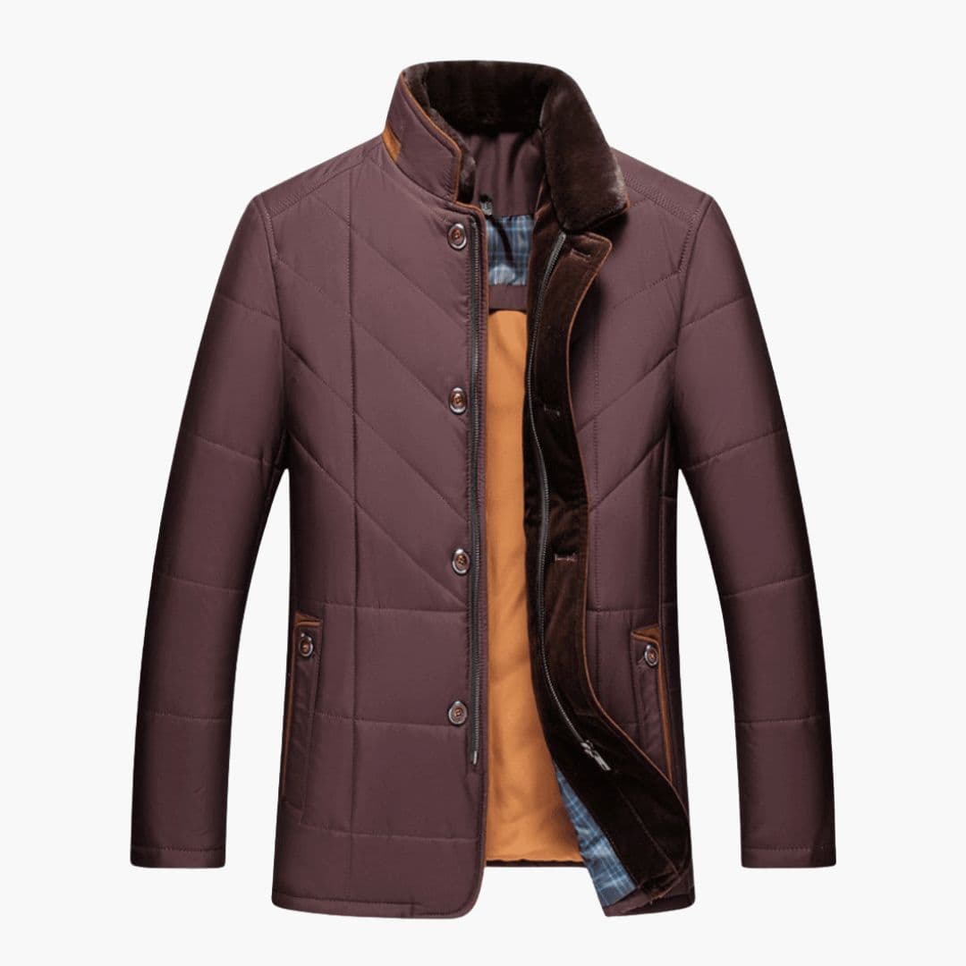 Men's winter coat stand-up collar zip button closure stylish durable outerwear slim fit