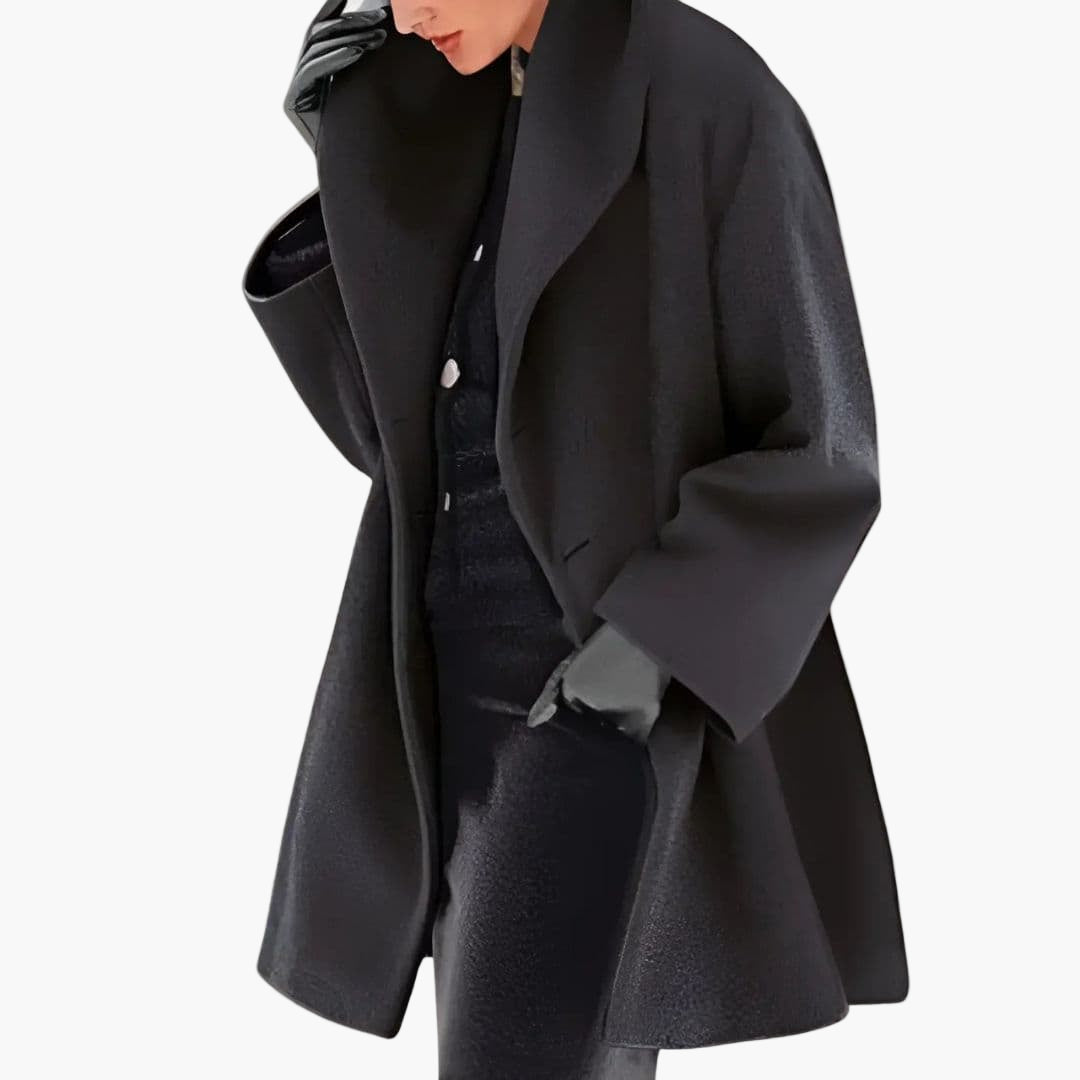 Women's structured coat wide collar front opening long sleeves layering essential everyday fashion
