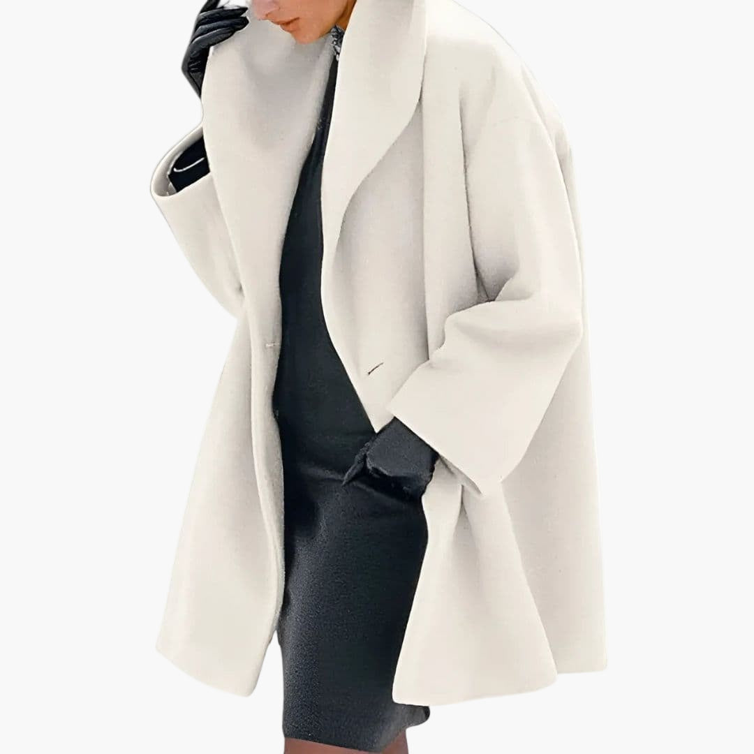 Women's structured coat wide collar front opening long sleeves layering essential everyday fashion