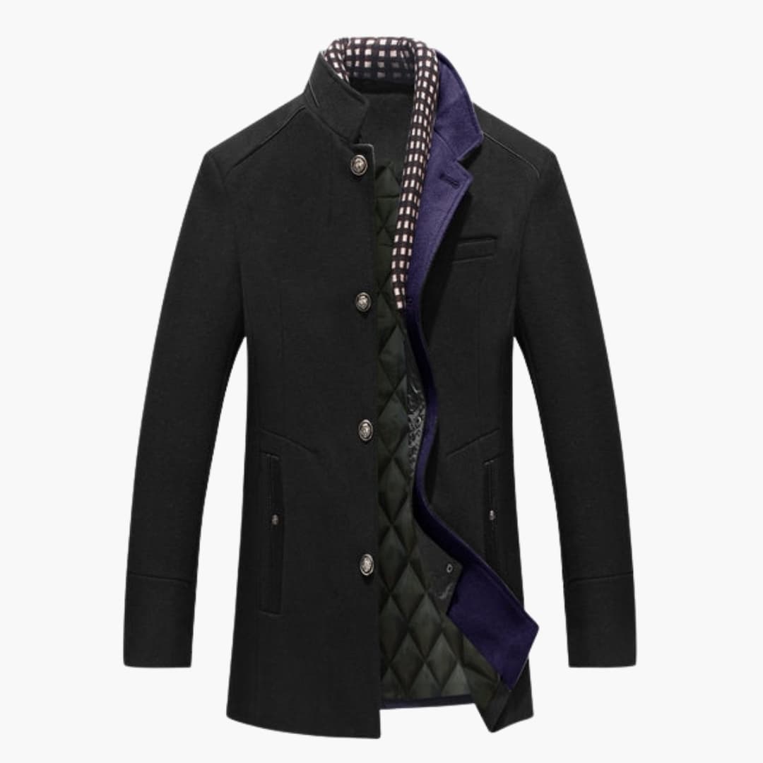 Men's mid-length quilted coat stand-up collar button closure smart-casual versatile outerwear