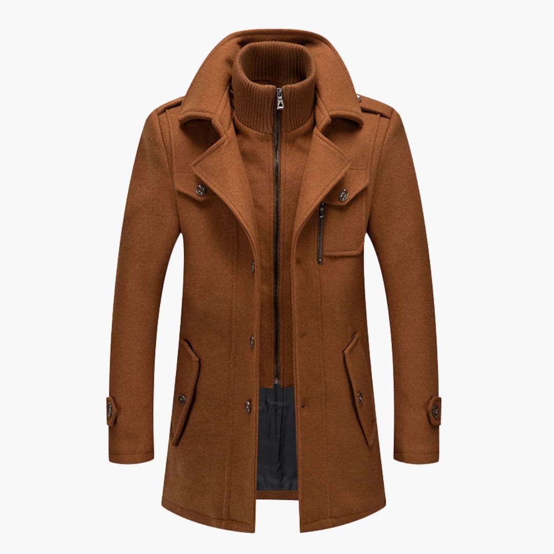 Men's structured collar coat double front closure zipped inner layer modern winter outerwear