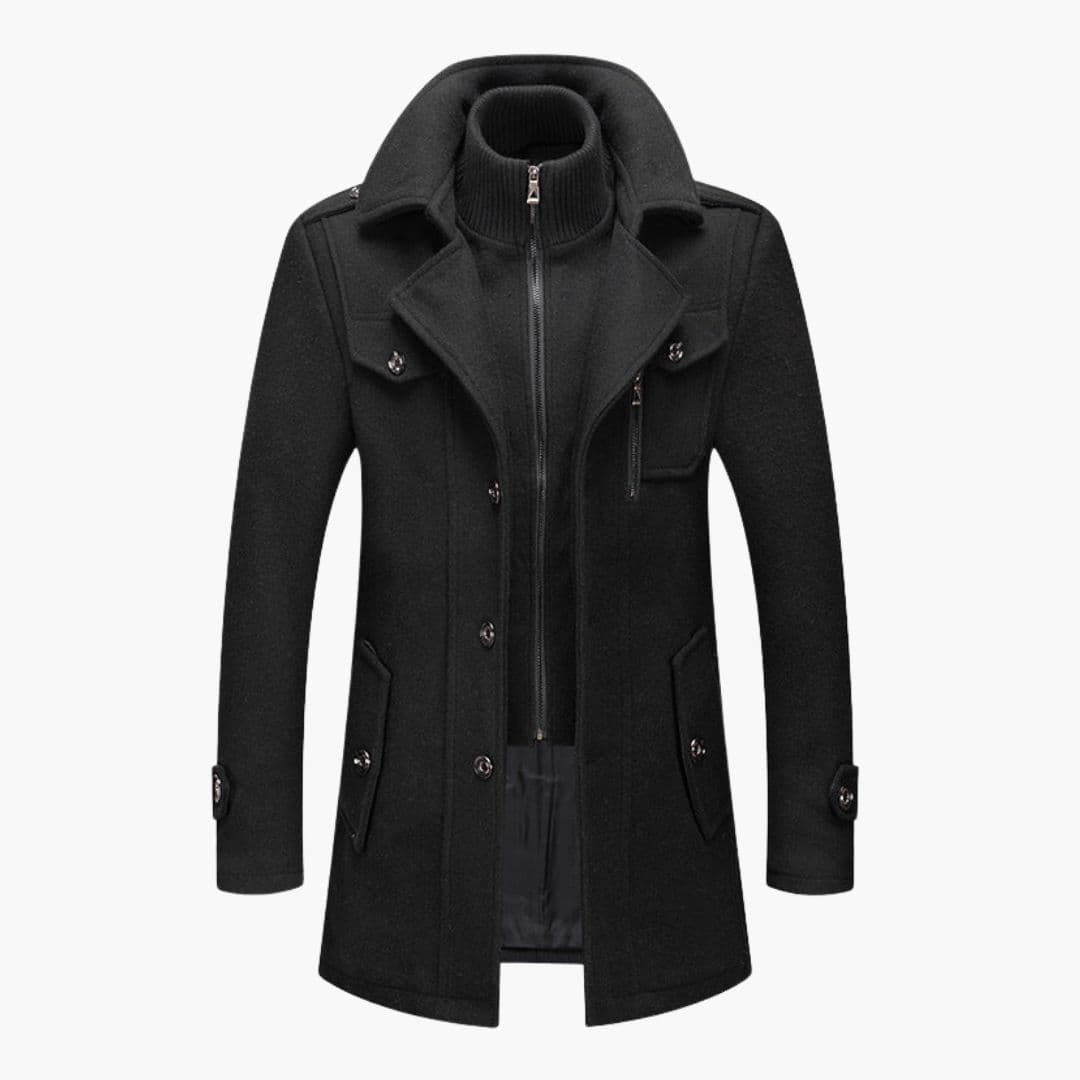 Men's structured collar coat double front closure zipped inner layer modern fit autumn winter