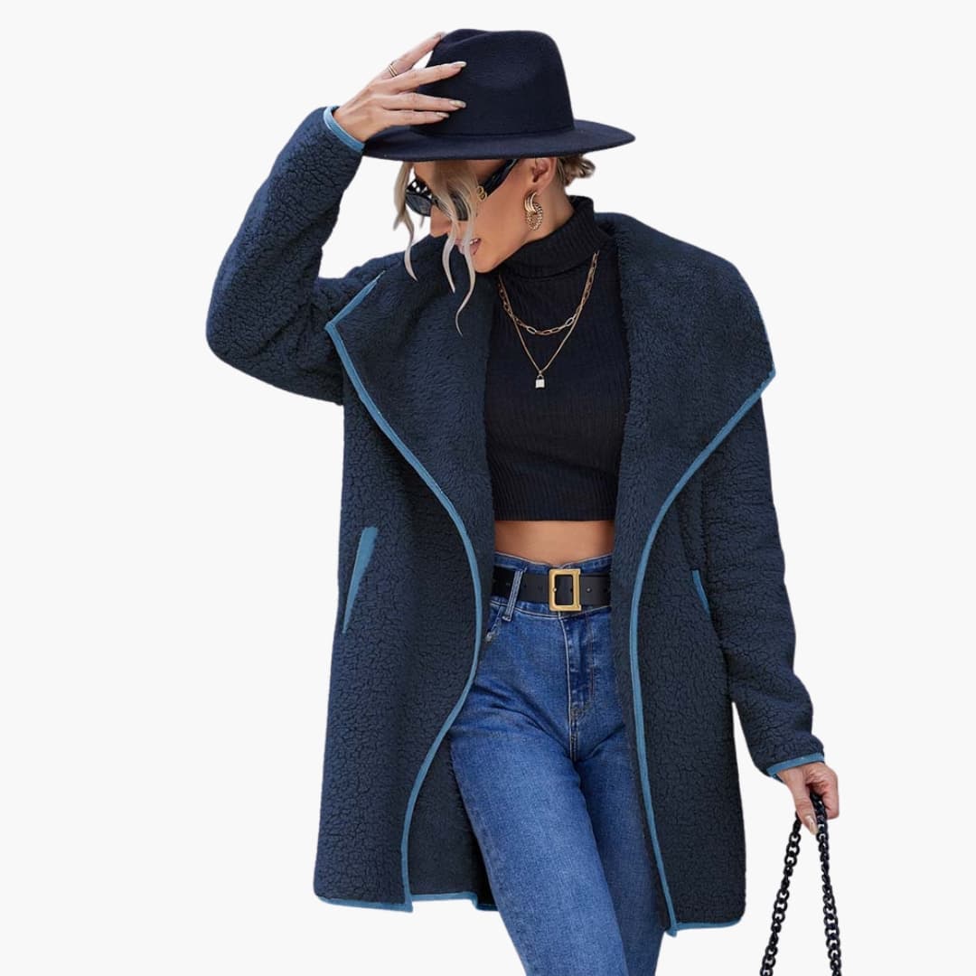 Women's long winter coat notched collar pockets elegant full-length warmth cold weather classic style