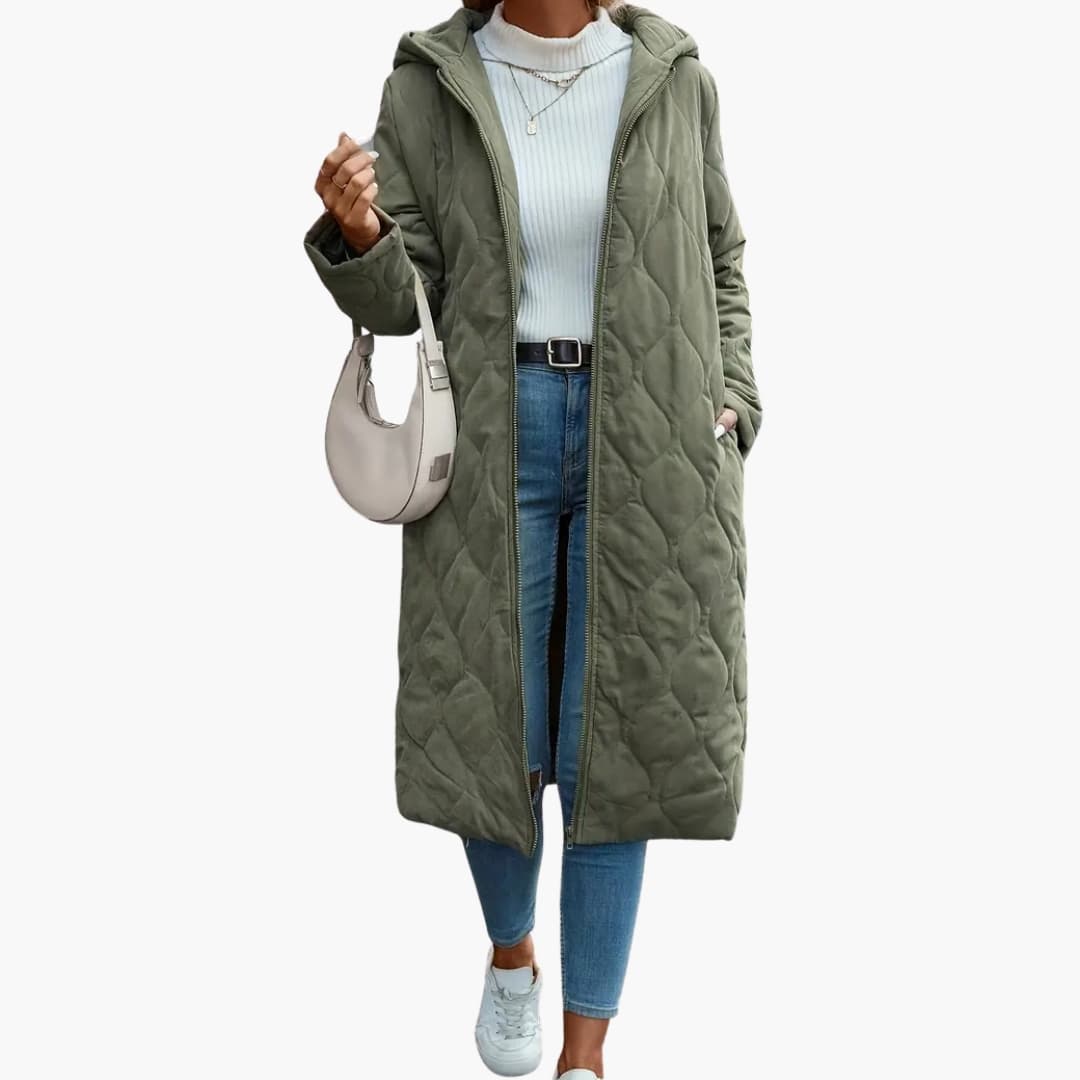 Women's quilted coat with hood and long sleeves - Urbann-Vibe