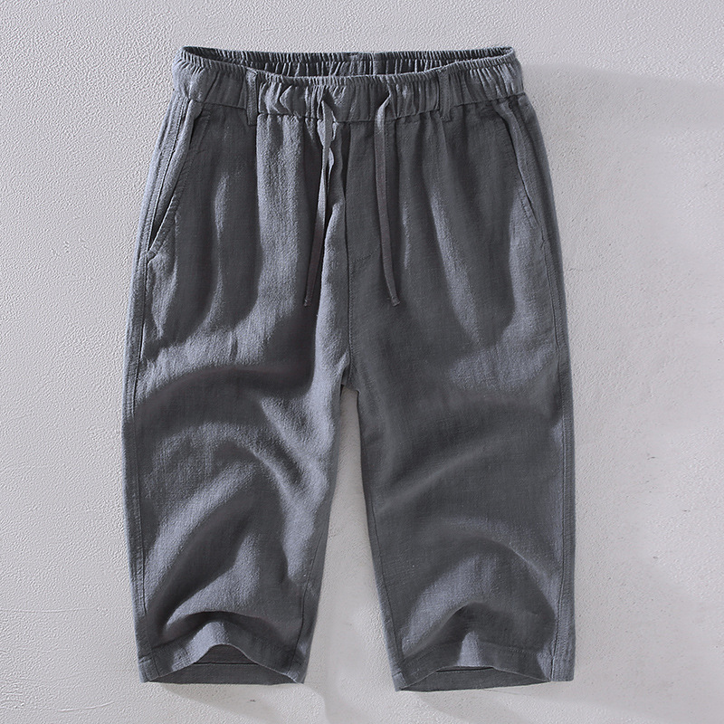 Women's linen-cotton blend shorts relaxed knee-length fit with adjustable drawstring waist breathable