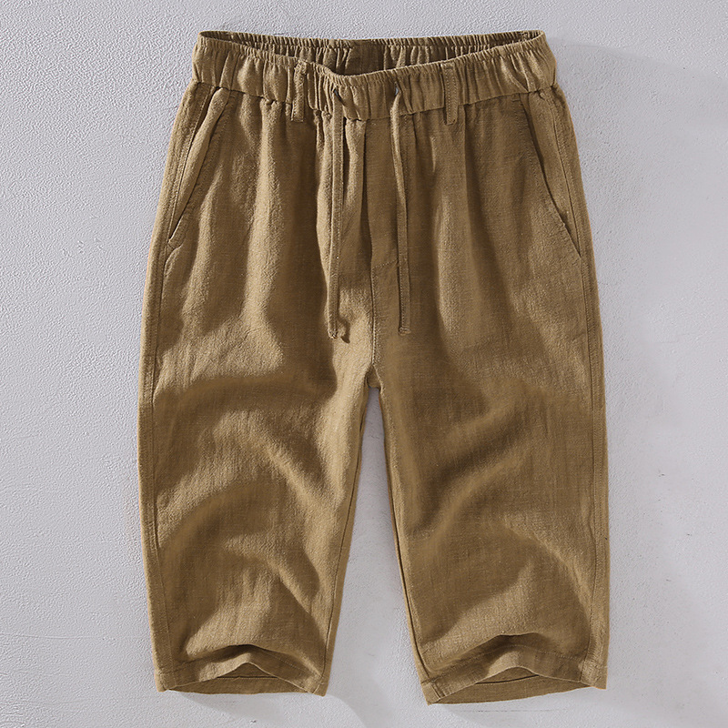 Women's linen-cotton blend shorts relaxed knee-length fit with adjustable drawstring waist breathable