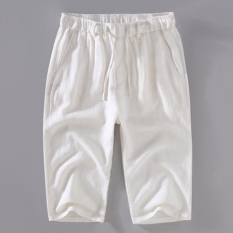 Women's linen-cotton blend shorts relaxed knee-length fit with adjustable drawstring waist breathable