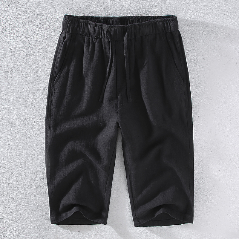 Women's linen-cotton blend shorts relaxed knee-length fit with adjustable drawstring waist