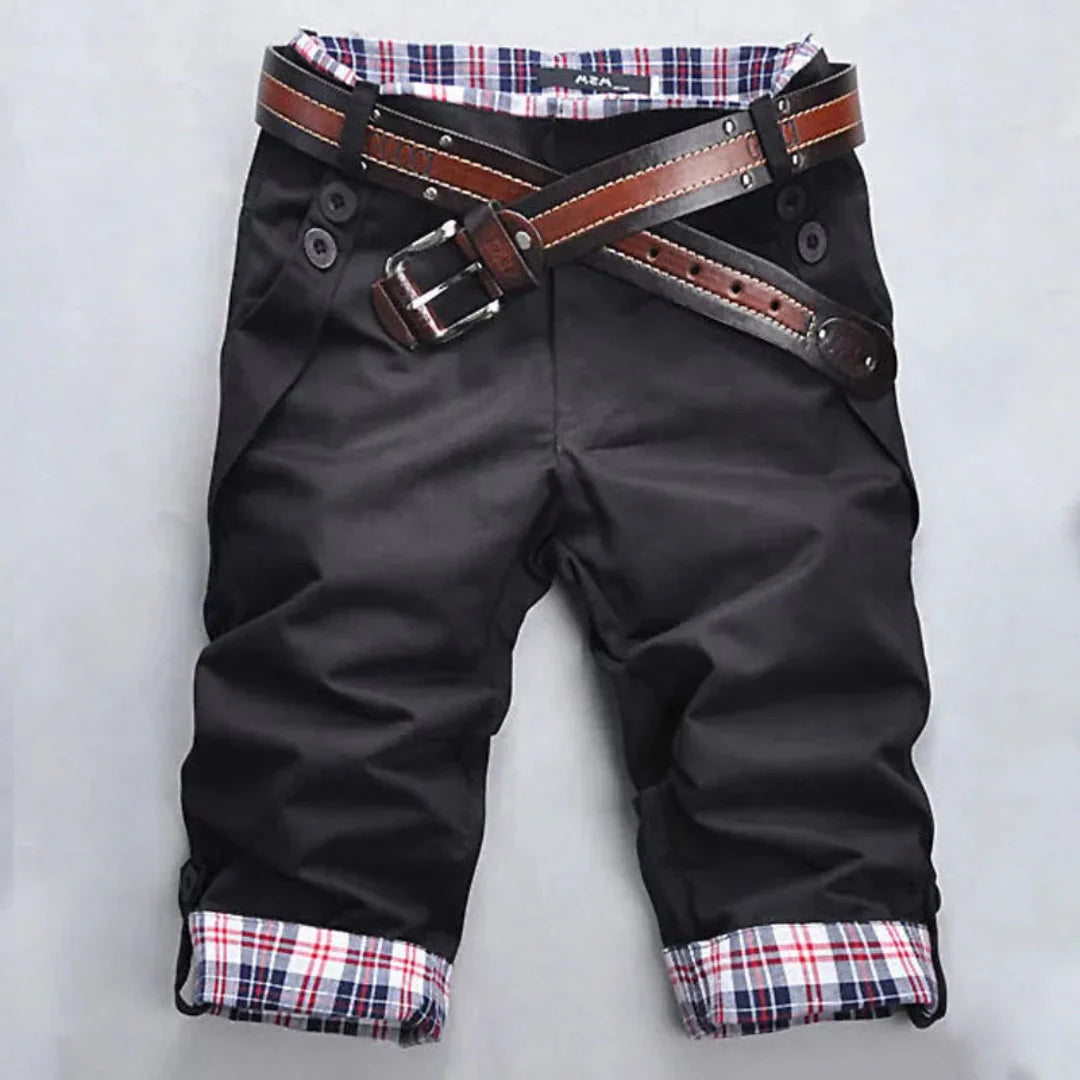 Men's plaid cotton blend shorts comfort fit casual streetwear with contrast interior cuffs