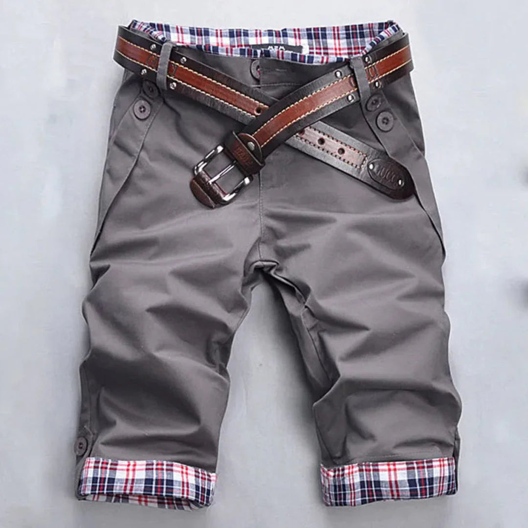 Men's plaid cotton blend shorts comfort fit casual streetwear with contrast interior cuffs