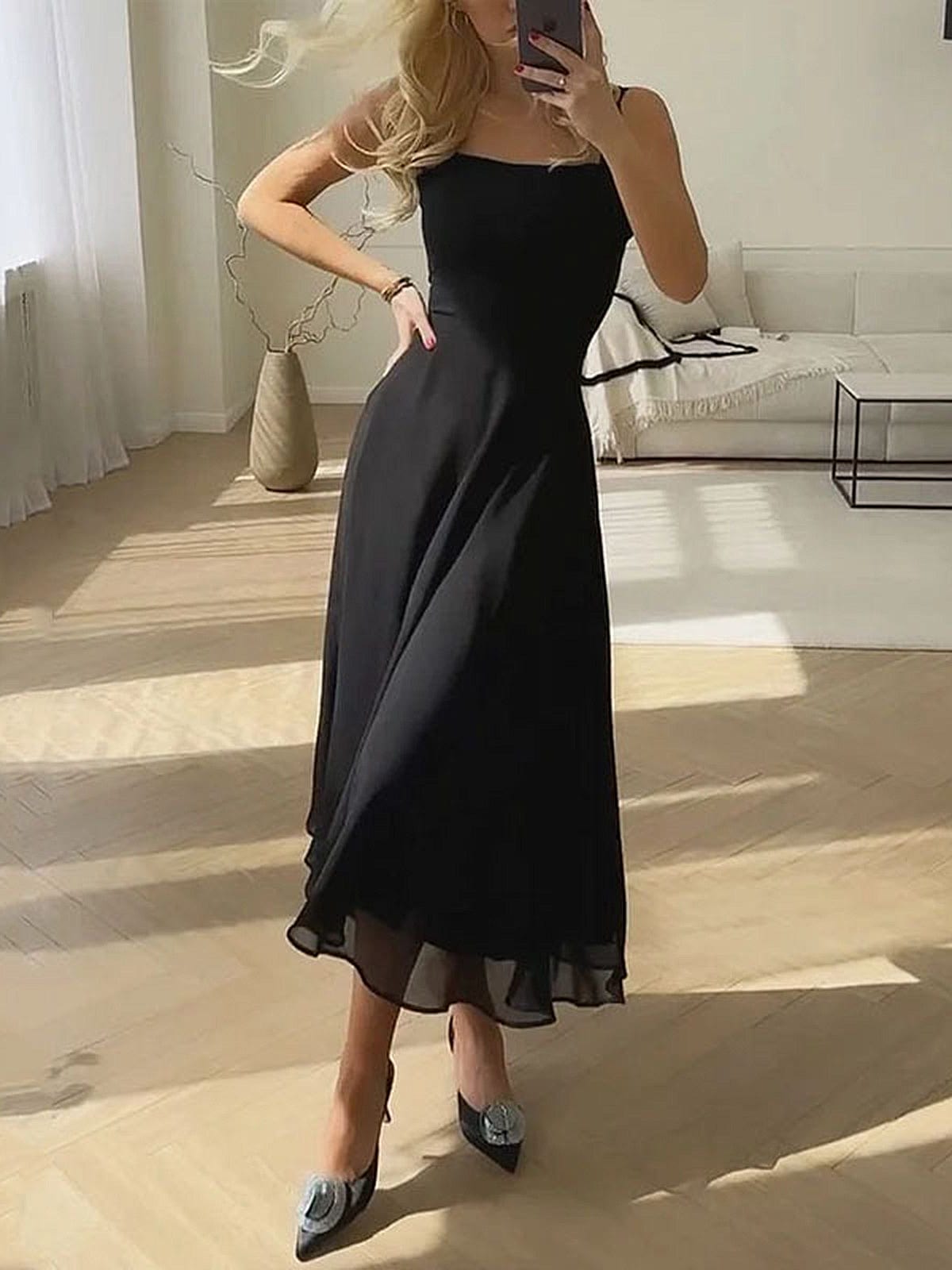 Aria | Women's Square Neck A-Line Midi Dress Summer Wedding