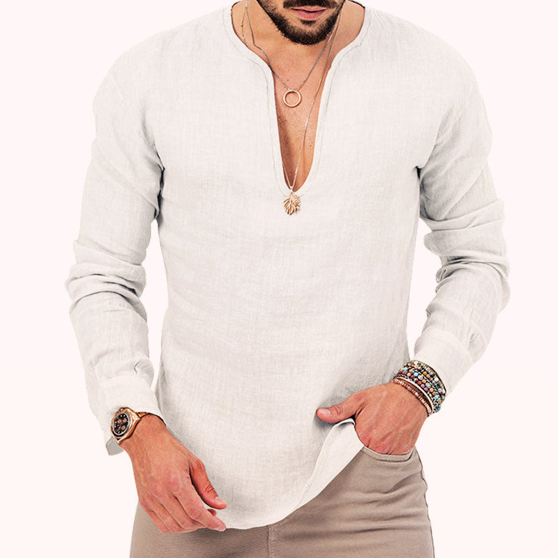 Marco Bianchi Serena white linen shirt relaxed fit deep V neckline lightweight summer essential