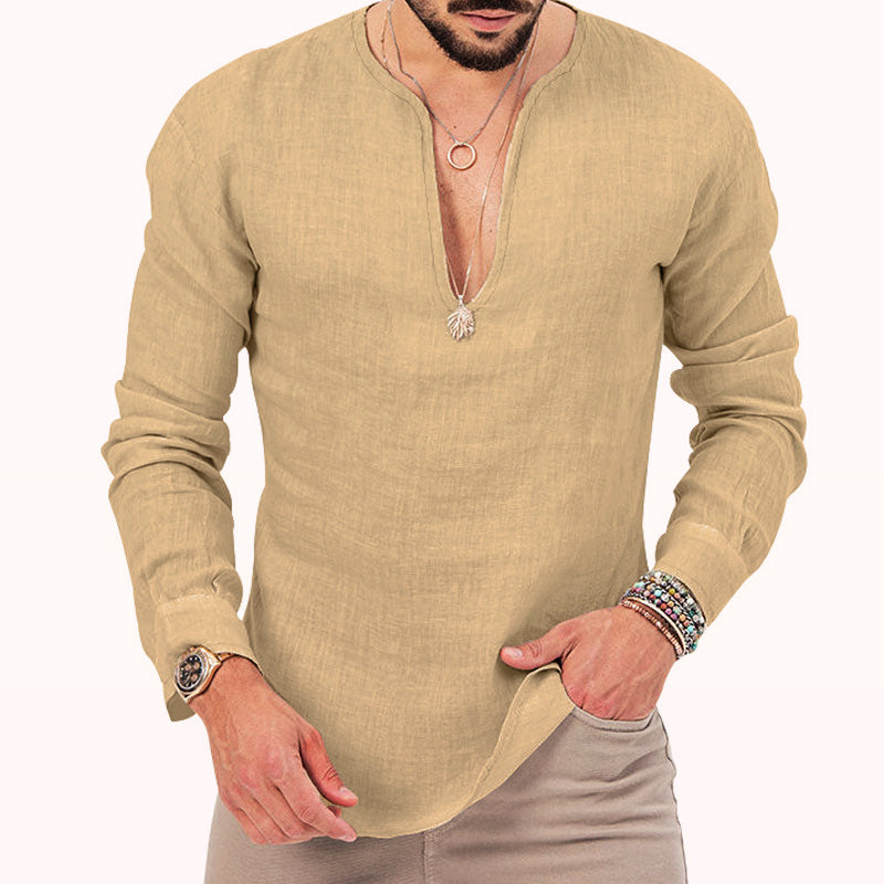 Marco Bianchi Serena lightweight women's shirt deep V neckline relaxed silhouette linen-blend summer cover-up