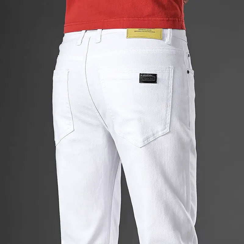 Marco Bianchi Bravaro men casual pants navy cotton blend denim wrinkle-resistant straight fit