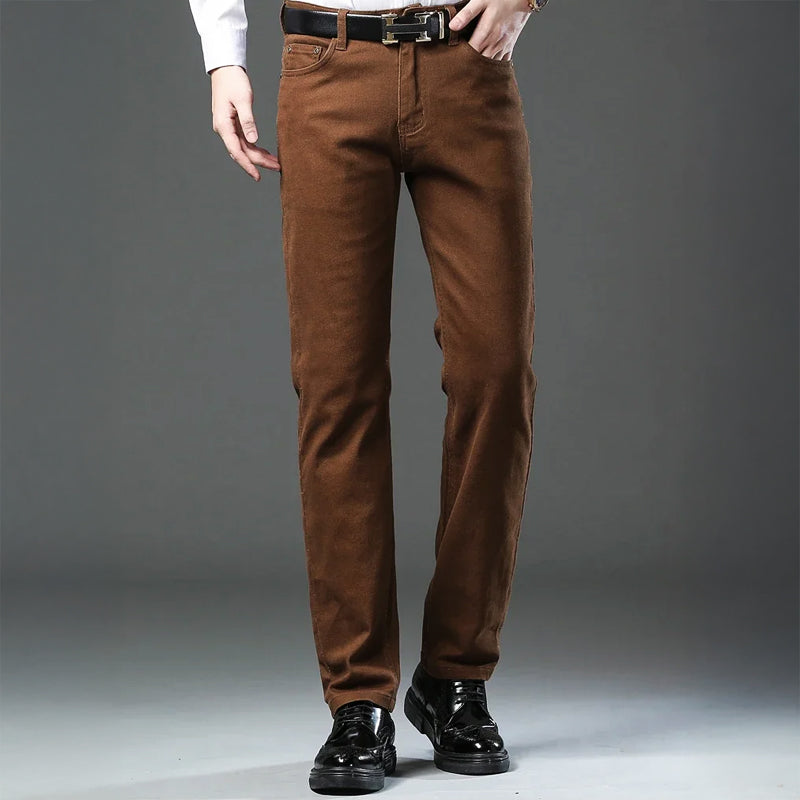 Marco Bianchi Bravaro men casual pants navy blue straight cut wrinkle-resistant cotton blend denim