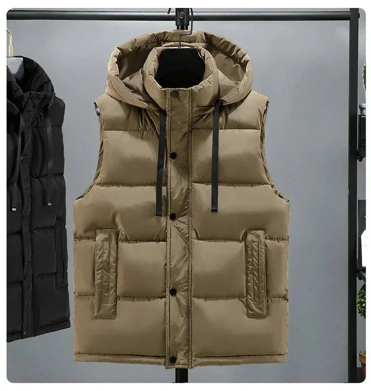 Marco lightweight quilted puffer vest with adjustable hood, sleek modern silhouette for cold weather layering