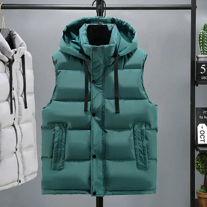 Marco lightweight quilted puffer vest with adjustable hood, sleek modern silhouette for cold weather layering