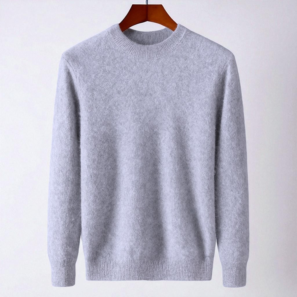 Men's ivory cashmere crewneck sweater, tailored Italian knit, ultra-soft Mongolian cashmere clean silhouette