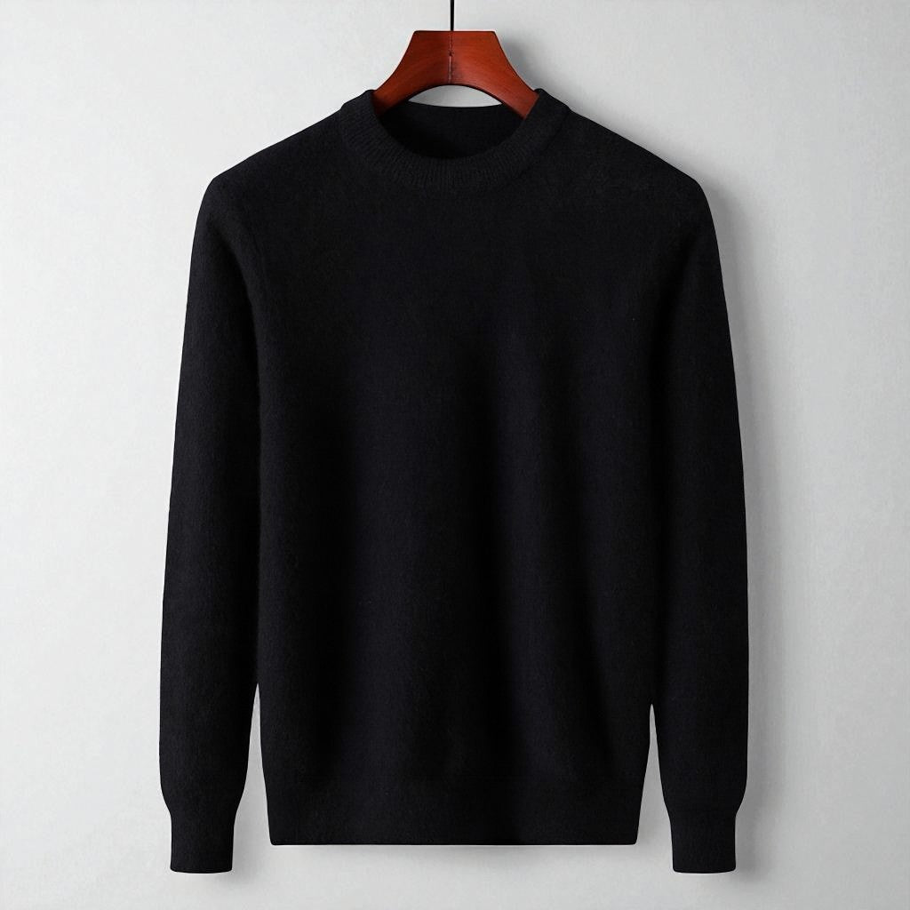 Men's ivory cashmere crewneck sweater, tailored Italian knit with ultra-soft Mongolian cashmere