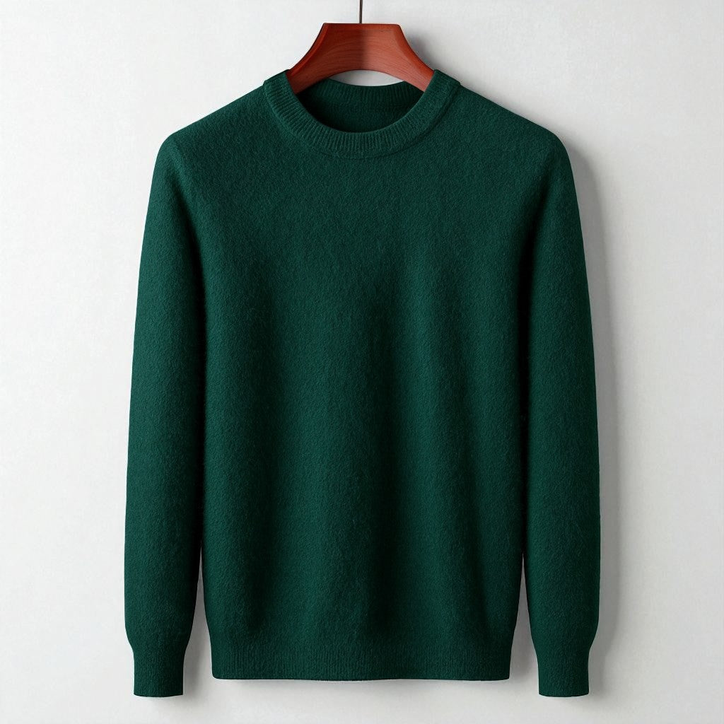Men's ivory cashmere crewneck sweater, tailored Italian knit with ultra-soft clean silhouette