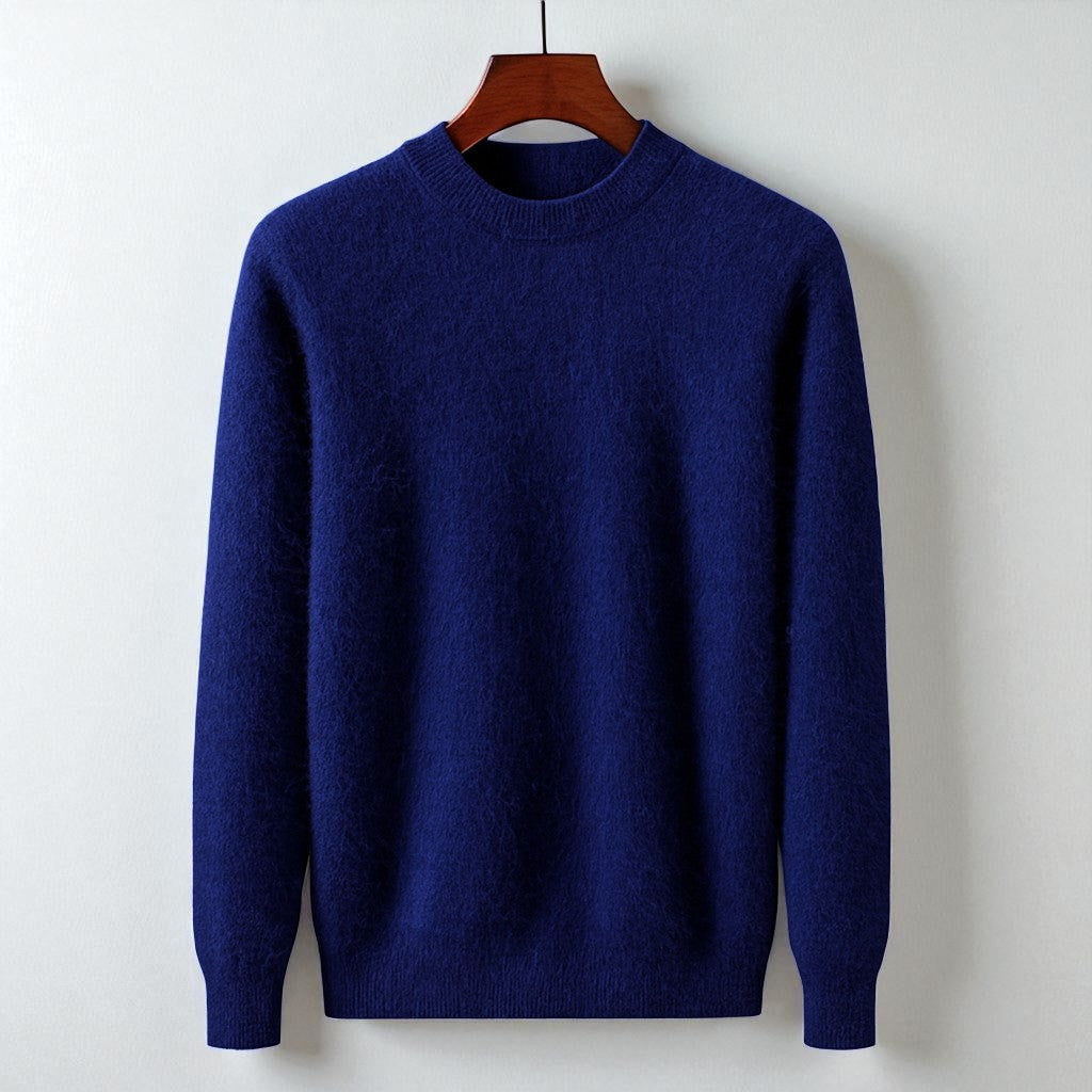 Men's ivory cashmere crewneck sweater, tailored Italian knit with ultra-soft Mongolian cashmere