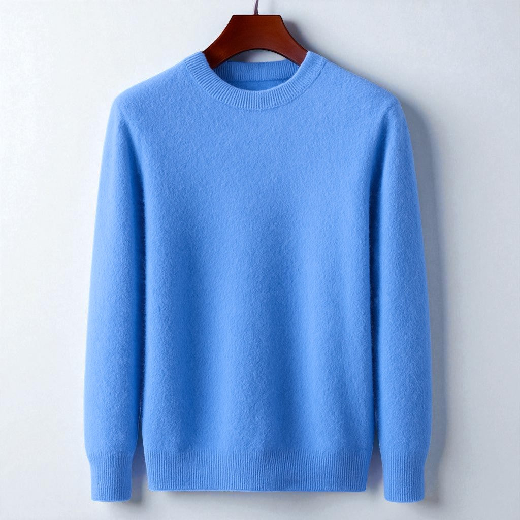 Men's ivory cashmere crewneck sweater, tailored Italian knit, ultra-soft Mongolian cashmere clean silhouette